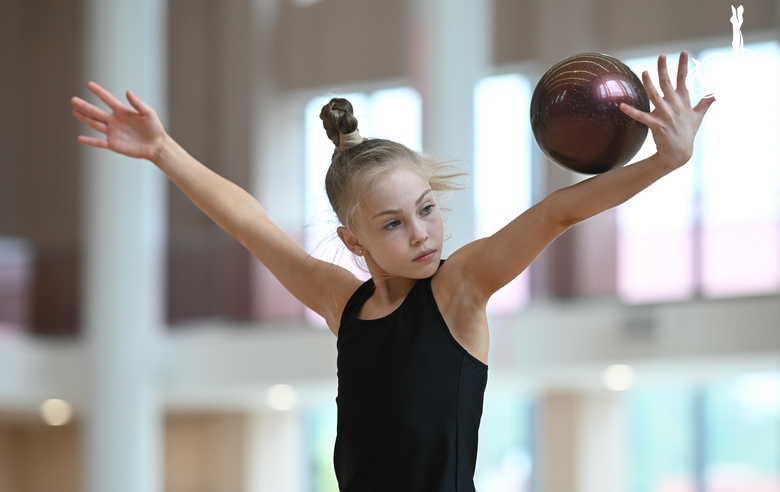 Gymnast during an exercise with a ball