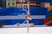 A gymnast during the hoop exercise