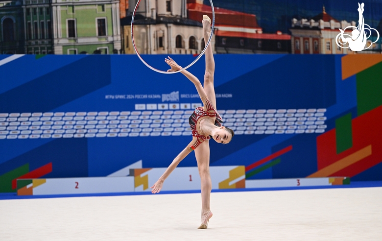 A gymnast during the hoop exercise