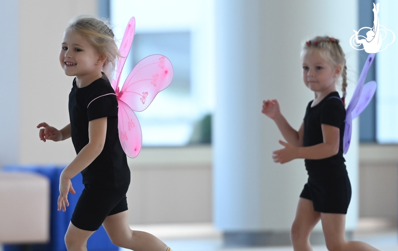 Young gymnasts during training