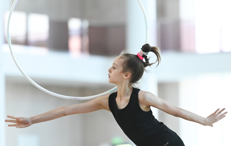 Miroslava Monina during an exercise with a hoop