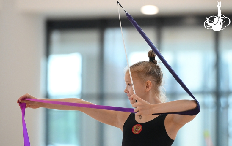 Kristina Voitenko during an exercise with a ribbon