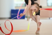 Kristina Voitenko during an exercise with a ribbon