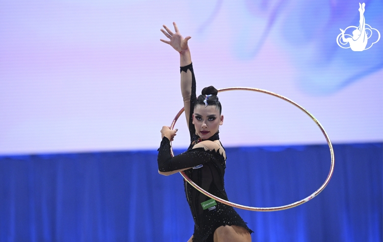 Lala Kramarenko during an exercise with a hoop