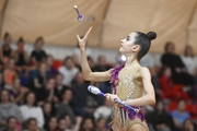 Anna Vakulenko during an exercise with clubs