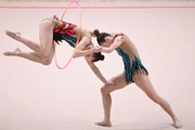 Gymnasts during an exercise with hoops