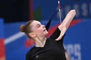 Gymnast during an exercise with a ribbon at floor testing ahead of the BRICS Games