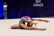 Gymnast during an exercise with a jump rope