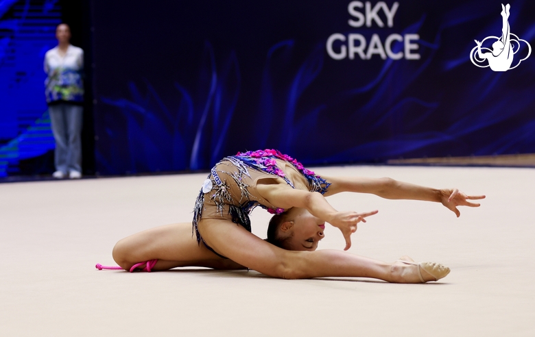 Gymnast during an exercise with a jump rope