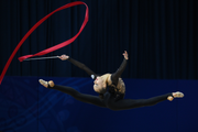 Mariia Borisova during an exercise with ribbon
