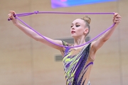 Gymnast during an exercise with a jump rope