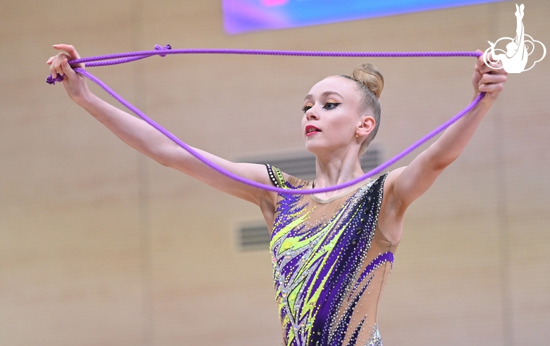 Gymnast during an exercise with a jump rope