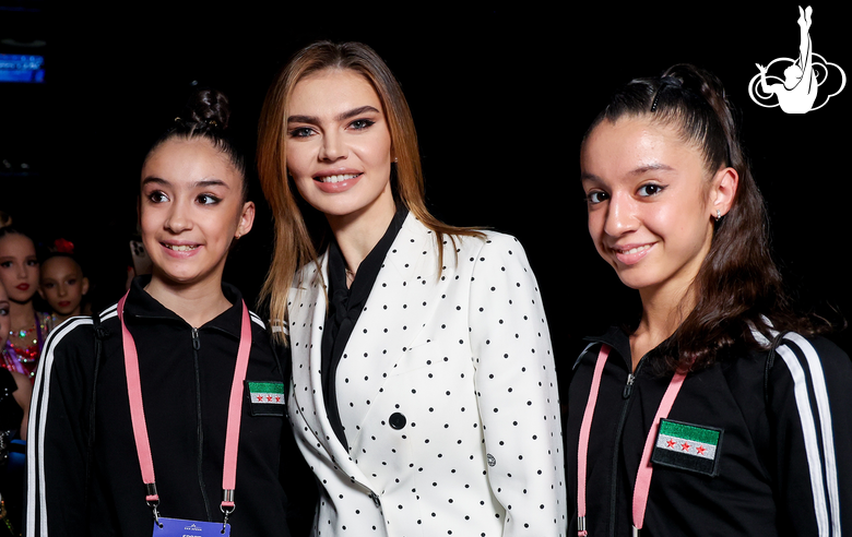 The Olympic champion with gymnasts from Syria at the international Alina Kabaeva Grand Prix Champions Cup tournament in St. Petersburg
