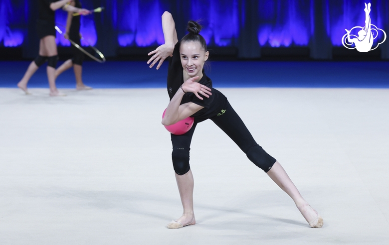 Marria Borisova during an exercise with a ball at floor testing