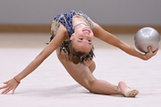 Elvira Belyaeva during an exercise with a ball during the control training session