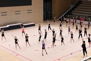 Gymnasts exercise in the performance hall