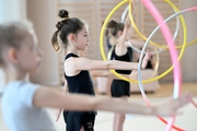 Gymnasts during the training session