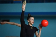 Karolina Tarasova during an exercise with a ball during warm-ups ahead of the opening