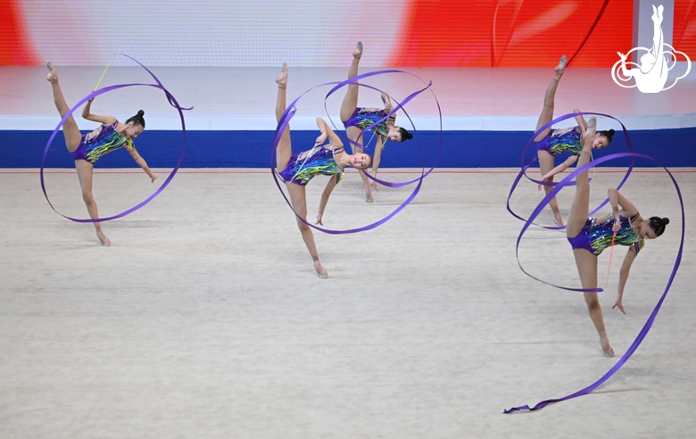 Team of Kazakhstan during the ribbon exercise