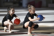 Young gymnasts during training