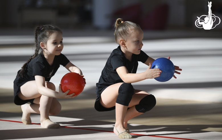 Young gymnasts during training