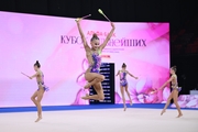 Group team gymnasts from the Novosibirsk Region during the clubs routine