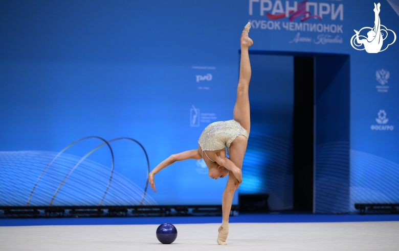 Eva Kononova during an exercise with a ball