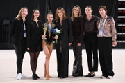 March 7, 2026. Arina Kovshova and choreographer Elena Egorova, coach Elizaveta Chernova, Olympic champions Alina Kabaeva and Evgeniya Kanaeva, Academy Director Ekaterina Dyukova, and Alina Festival choreographer Irina Zenovka