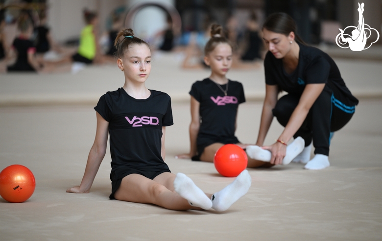 Gymnasts during practice at the training camp in the Academy