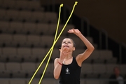 Karolina Tarasova during an exercise with a jump rope during floor testing