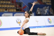 Gymnasts perform exercises with a ball during floor testing before the BRICS Games