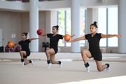 Gymnasts Kimaya Karle, Aryaa and Avani Nitesh Kadam during training at the Academy