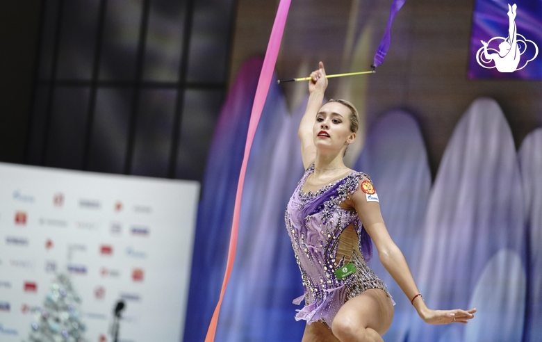 Maria Pobedushkina (Russia) during an exercise with a ribbon