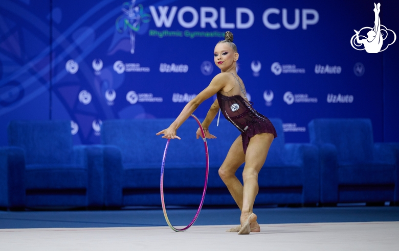 Eva Kononova during an exercise with hoop
