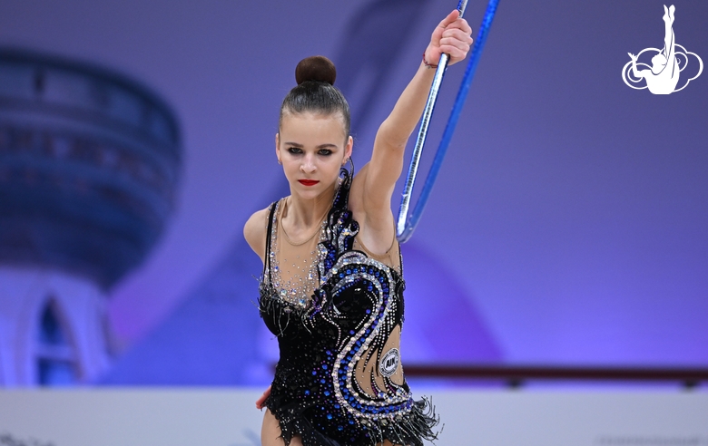 Darya Verenich during an exercise with a hoop