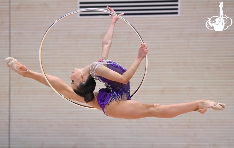 Gymnast during an exercise with a hoop