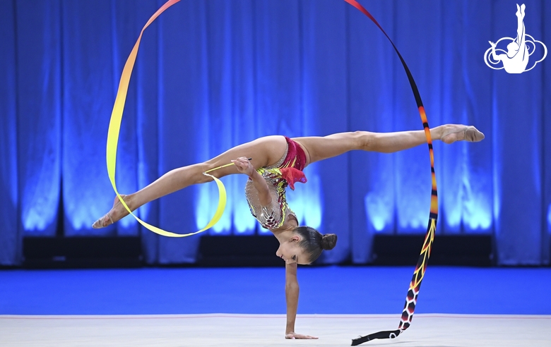 Anastasia Vlasenko during an exercise with a ribbon