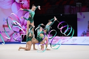 Russian team group gymnasts during their ribbon routine