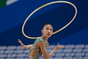 A gymnast during the hoop exercise