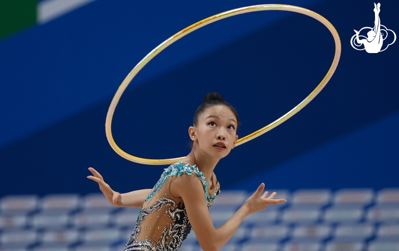 A gymnast during the hoop exercise