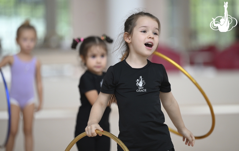 Young gymnasts during training