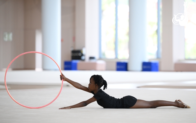 Gymnast Nkenko Sita Davina Chanselvi from the Republic of Congo during the hoop exercise