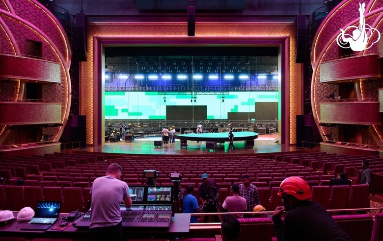 The stage preparations underway at The Grand Theatre in Mumbai