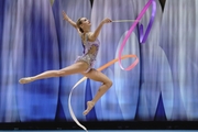 Maria Pobedushkina (Russia) doing an exercise with a ribbon