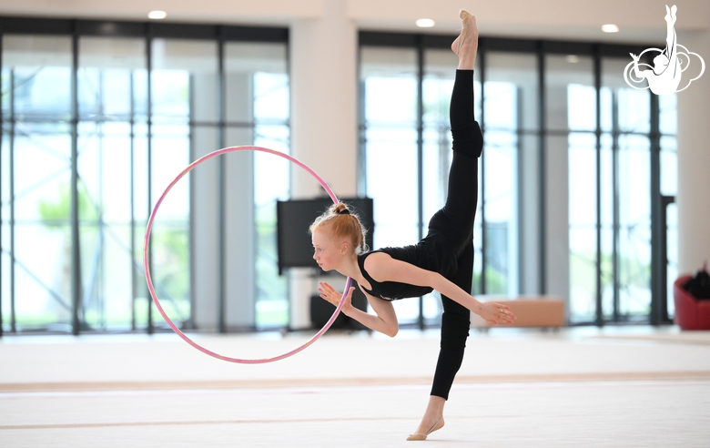 Olga Chernykh  during an exercise with a hoop