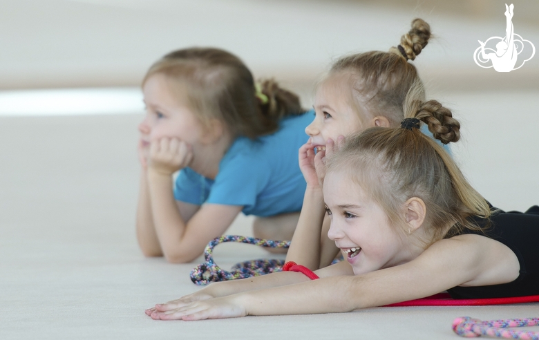 Young gymnasts during the workout