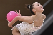 Maria Borisova during an exercise with a ball at the demonstration performance