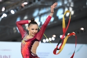 Arina Kovshova during exercise with ribbon