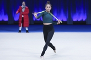 Marina Malpica during an exercise with a jump rope at floor testing