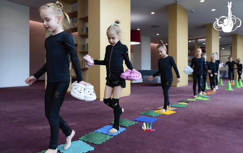 Young gymnasts in class